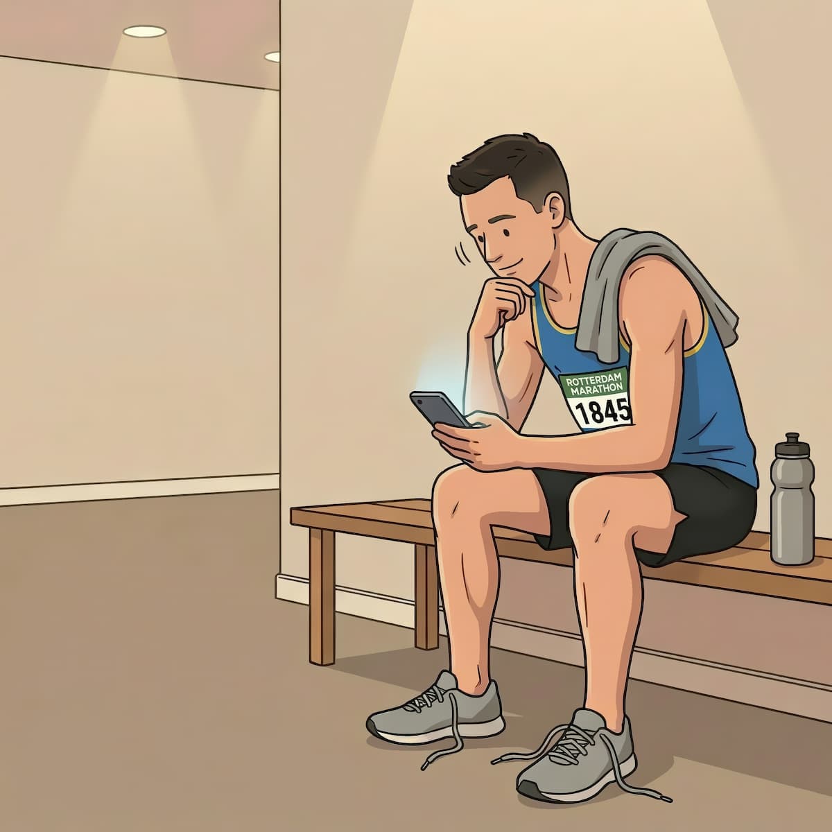 Sporter doet de MuscleMatch Pijn-Check op zijn telefoon na de training